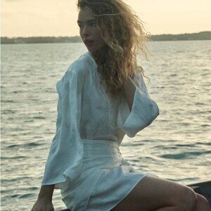 NWT Doen Leona V Neck Collar Tunic Long Sleeve Mini Dress Salt Marguerite Jolie